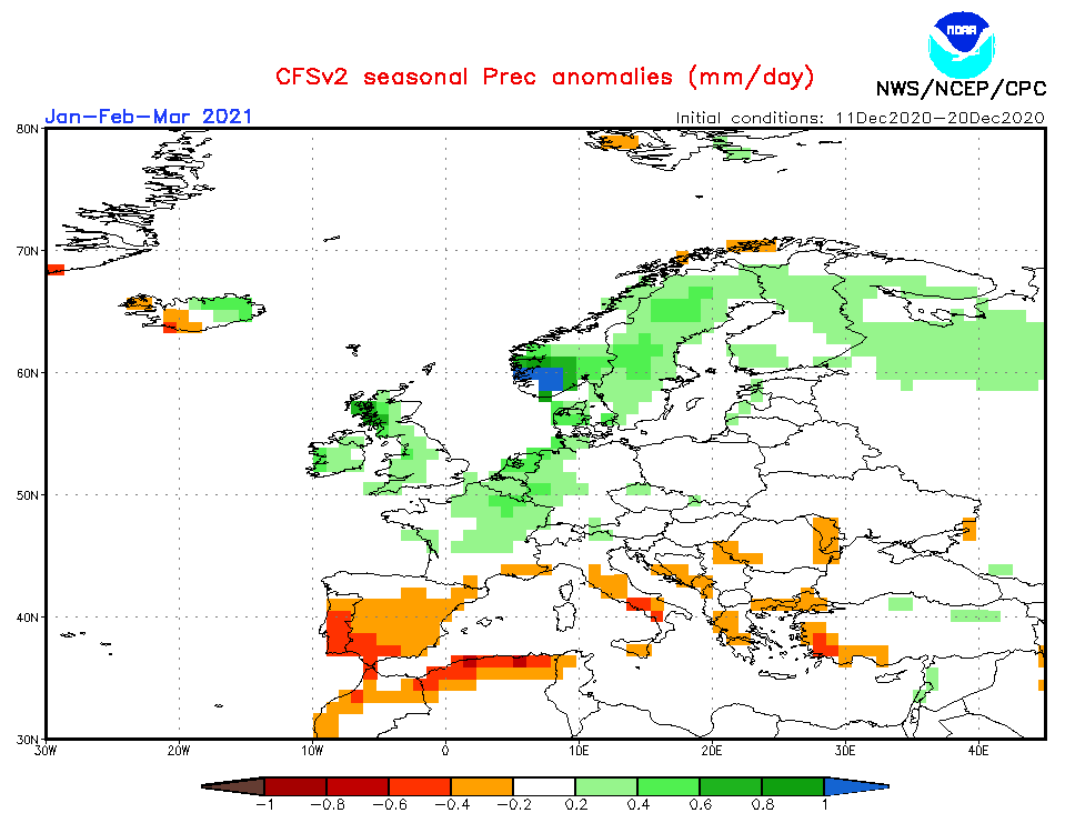 AleaSoft - Prevision estacional anomalias precipitaciones Europa