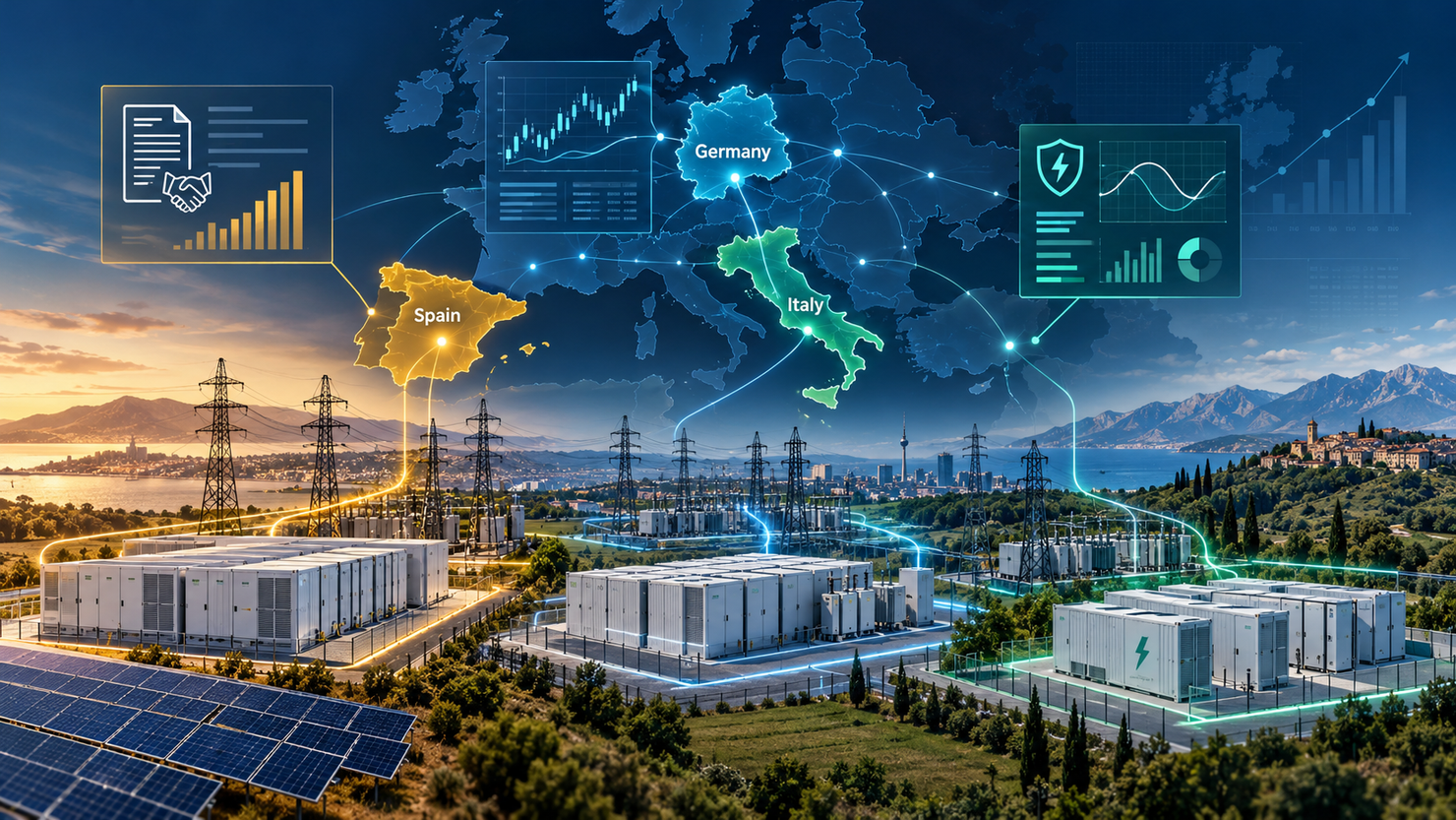 Drei Märkte, drei Modelle: Wie Speicher in Spanien, Italien und Deutschland finanziert werden